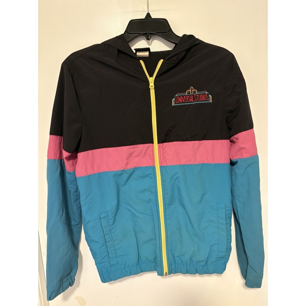 Universal Studios Jacket Adult XS Blue Pink Neon Colorblock Windbreaker Retro